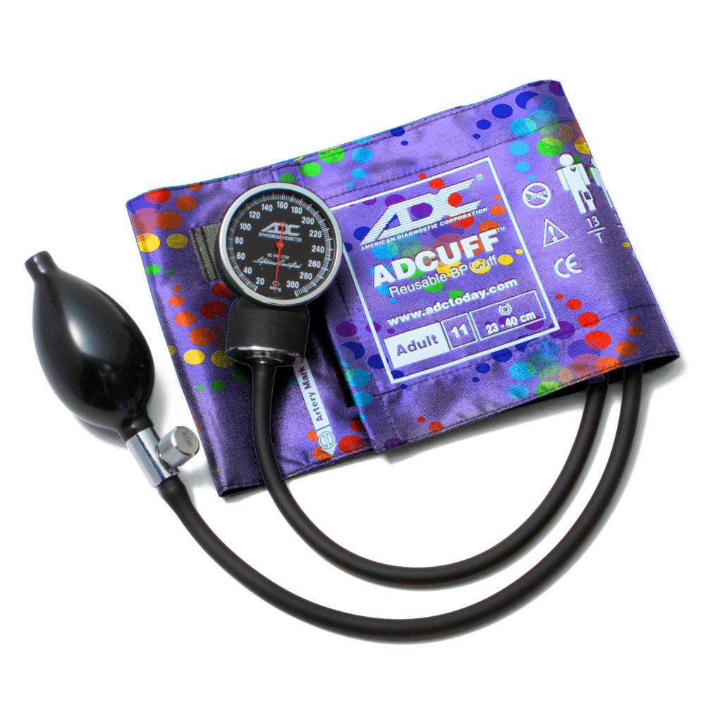 ADC Diagnostix 720 Pocket Aneroid Sphygmomanometer with Adcuff Nylon Blood Pressure Cuff, Adult, Peter's Blue Swirly Print