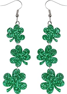 St Patricks Day Earrings, Green Shamrock Dangle Earrings for Women, St. Patrick's Day Accessories Good Luck Hoop Earrings