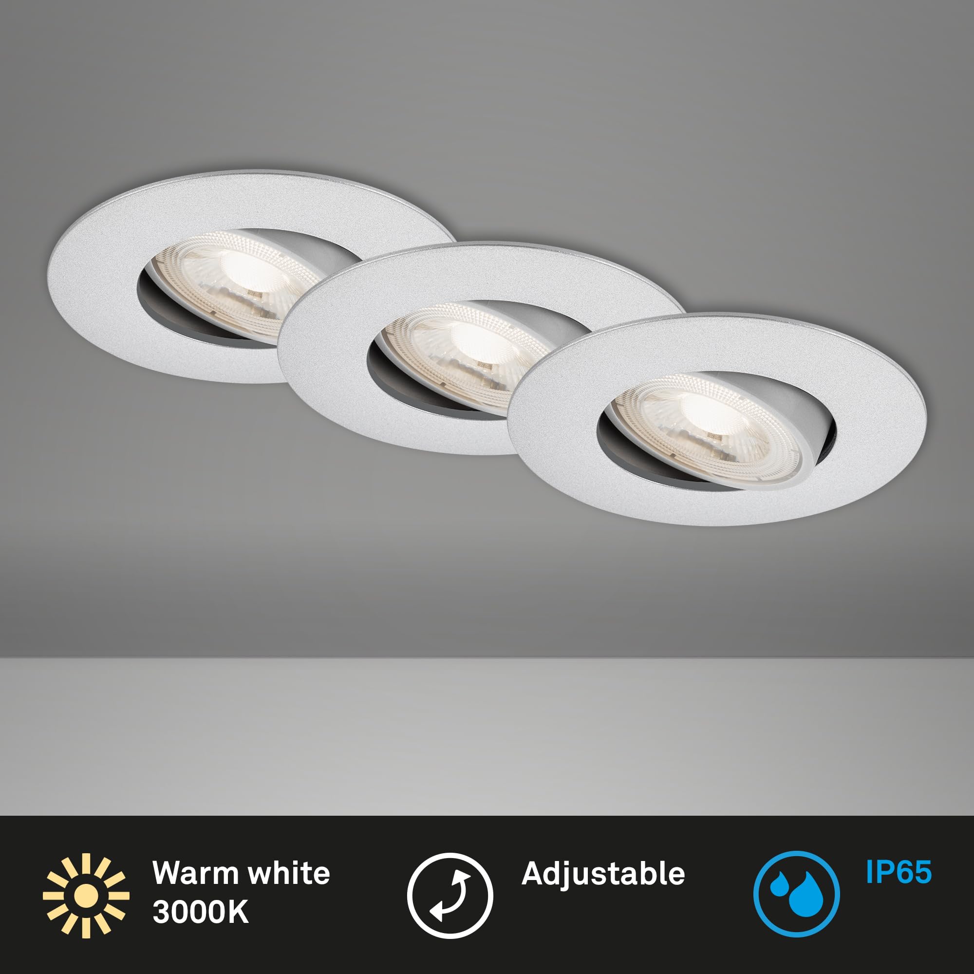 BRILONER Set 3 Faretti LED Incasso IP65 Dimmerabili – Bianco Caldo 3000K – 480 Lumen 4.9W – Per Bagno E Cucina – 90x42 Mm