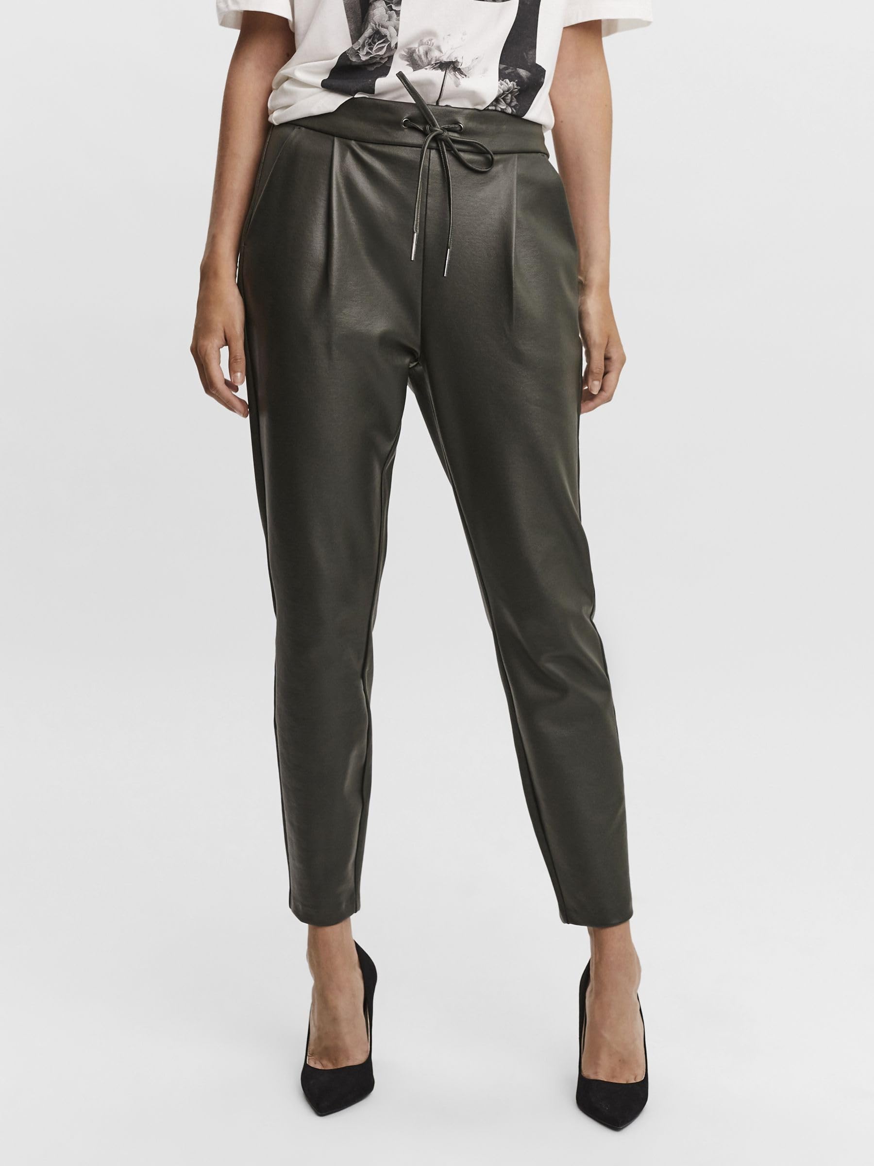 VERO MODA Pantalon en Simili-Cuir VMEVA Taille Moyenne Pantalons