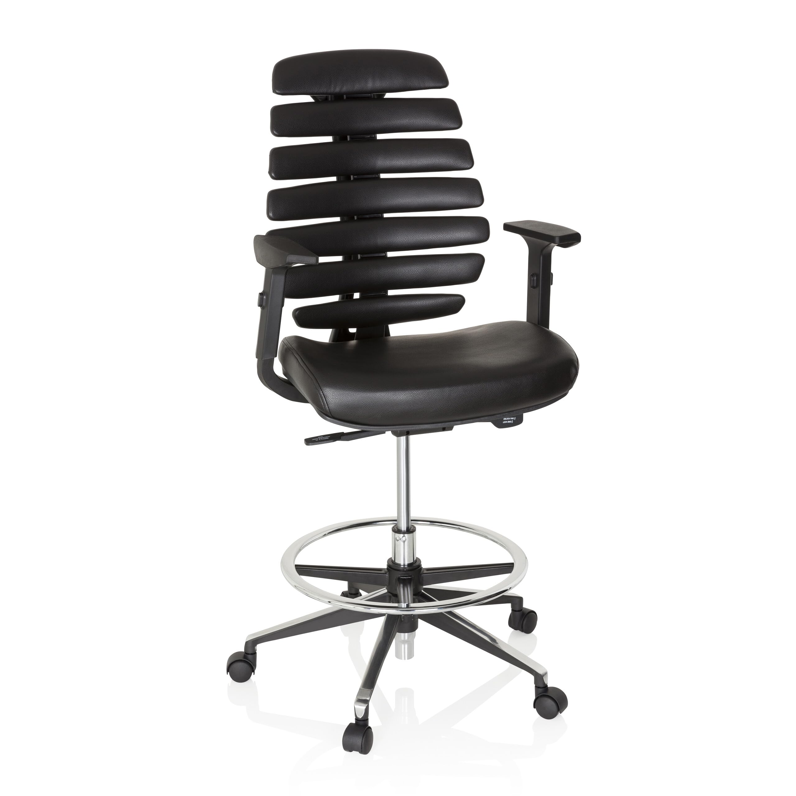 hjh OFFICE Counterstuhl Ergo LINE II Work Leder Schwarz Arbeitsstuhl mit Fußring, höhenverstellbar