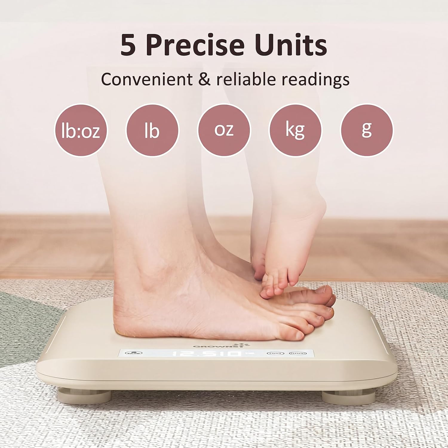 GROWNSY Baby Scale, Baby Weight Scale, Pet Scale for Puppy, Cat, Adult Scale Up to 330lbs, Accurate Digital Scale with Hold Function, 27-inch Height Measurement, 5 Units, LED Screen, Beige