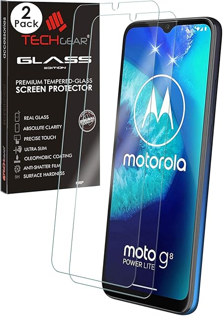 TECHGEAR 2 Pack GLASS Edition Compatible for Motorola Moto G8 Power Lite, E7 / E7 Plus Tempered Glass Screen Protector Cover [2.5D] [9H Hardness] [Crystal Clarity] [Scratch-Resistant] [No-Bubble]