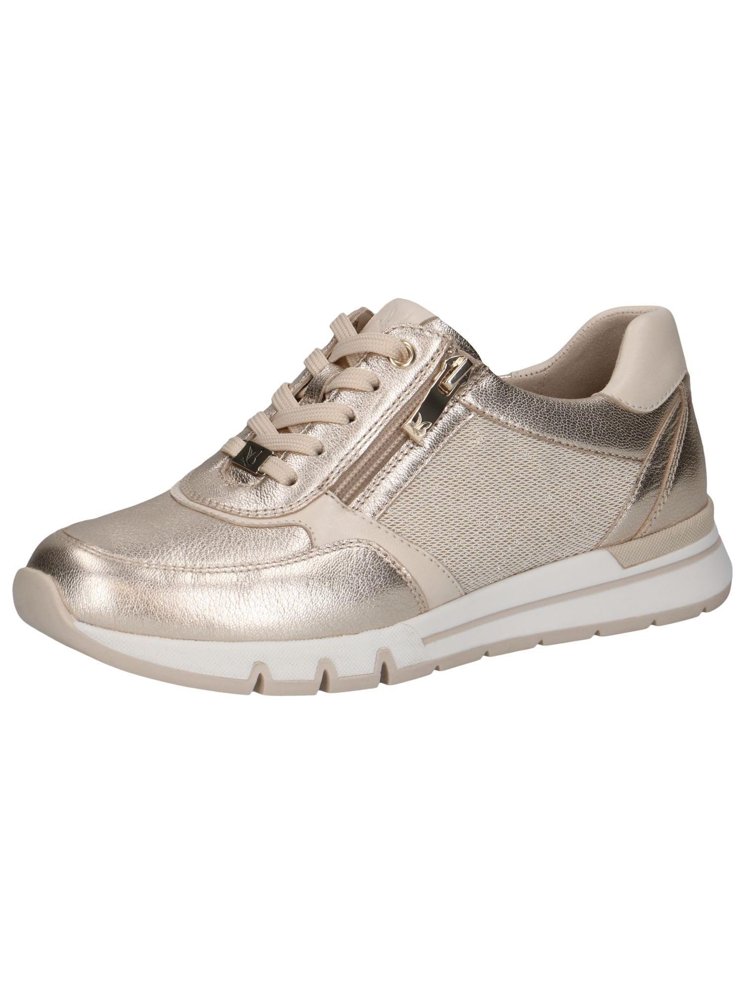 CAPRICE Comfort Women's Flat Sneakers with Zipper Low Top, Gold (Lt.Gold Comb), 3.5 UK