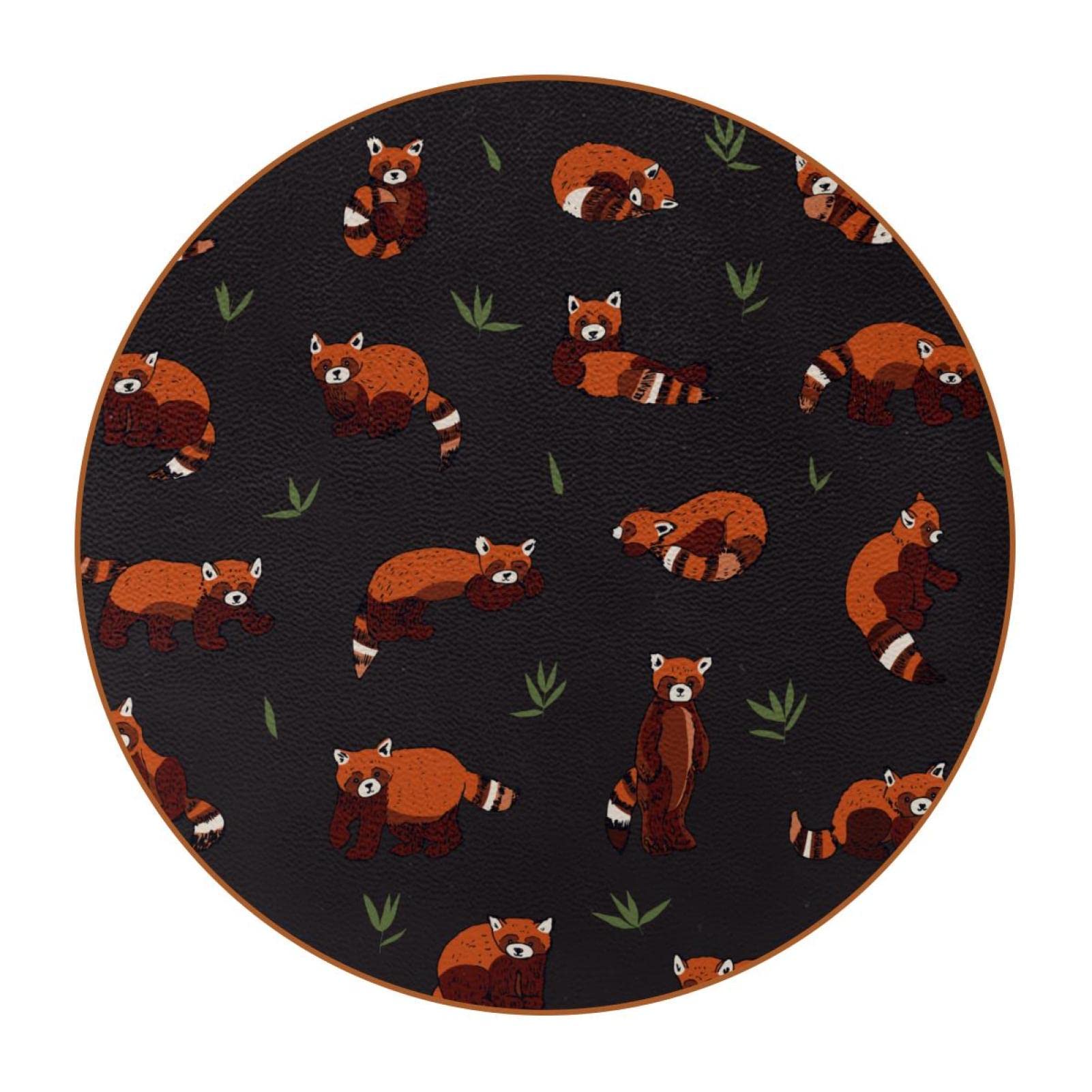 suojapukuCoasters for Drinks,Leather Coaster Set of 6,red Panda Animal Cartoon,Coasters for Cups Home Kitchen Decor