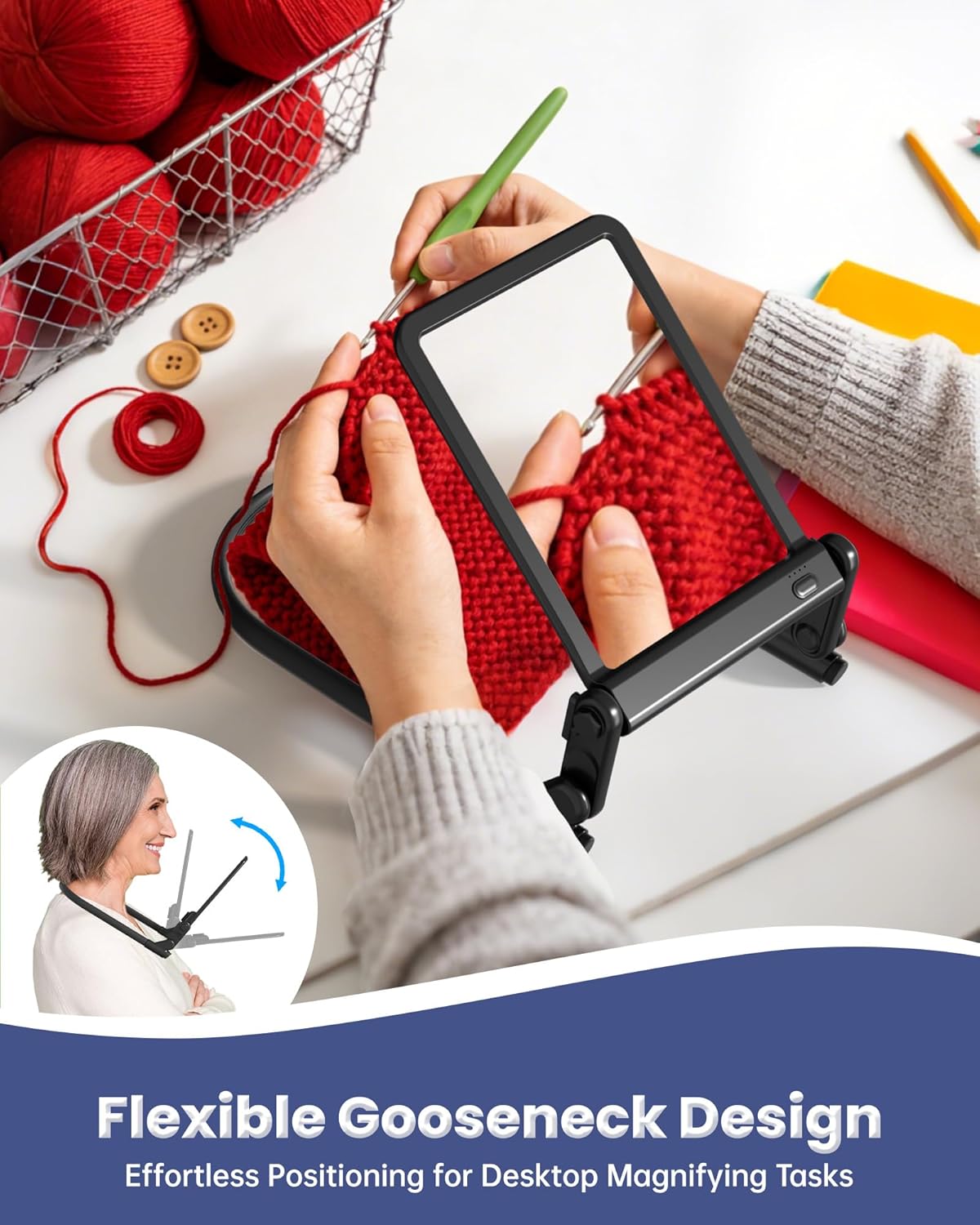 3X Neck Magnifying Glass with Light, Hands Free Magnifier with Light, Magnifying Glass for Reading Close Work, 40 LED Lights Page Magnifier, Lighted Magnifying Glass with 3 Modes