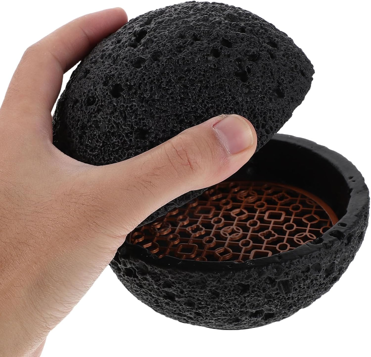 Creative Faux Asteroid Sphere Serving Bowl 12.5cm with Divider, Volcanic Stone Style Smoke Infuser for Caviar Storage and Dessert Display in Modern Dining