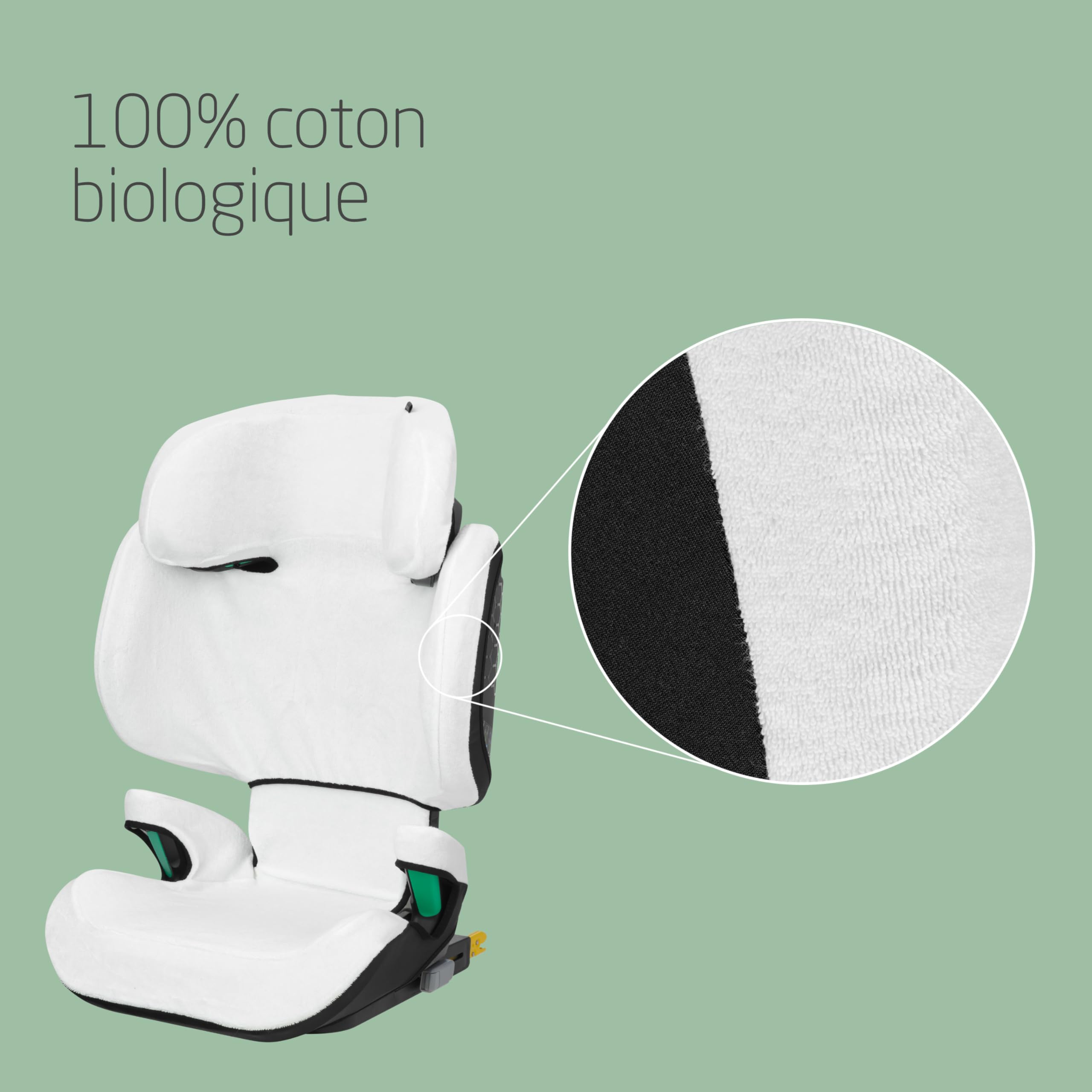 Maxi-Cosi Housse de Siège-Auto en Coton Biologique pour RodiFix M i-Size/RodiFix R i-Size, Matériaux Doux, Respirants et Absorbant L'humidité, Lavable en Machine, Natural White