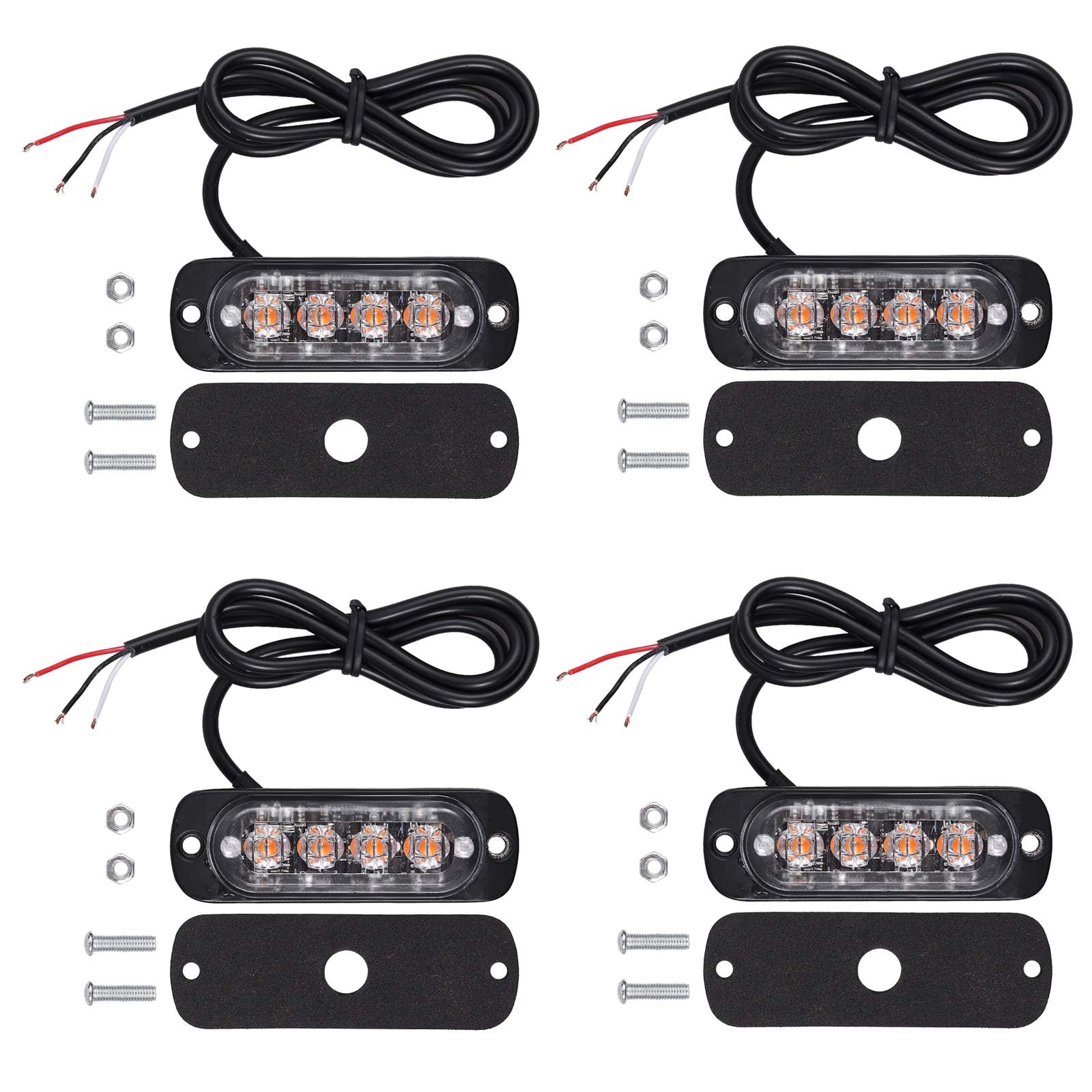 EYPINS 4X Feux de Pénétration à 4 LEDs 12/24V Gyrophare LED Orange Feux Flash Voyant d’Alarme Urgence Strobe Clignotants Auto IP65 ECE pour Van Camion Tractopelle Chariot à Fourche Tracteur