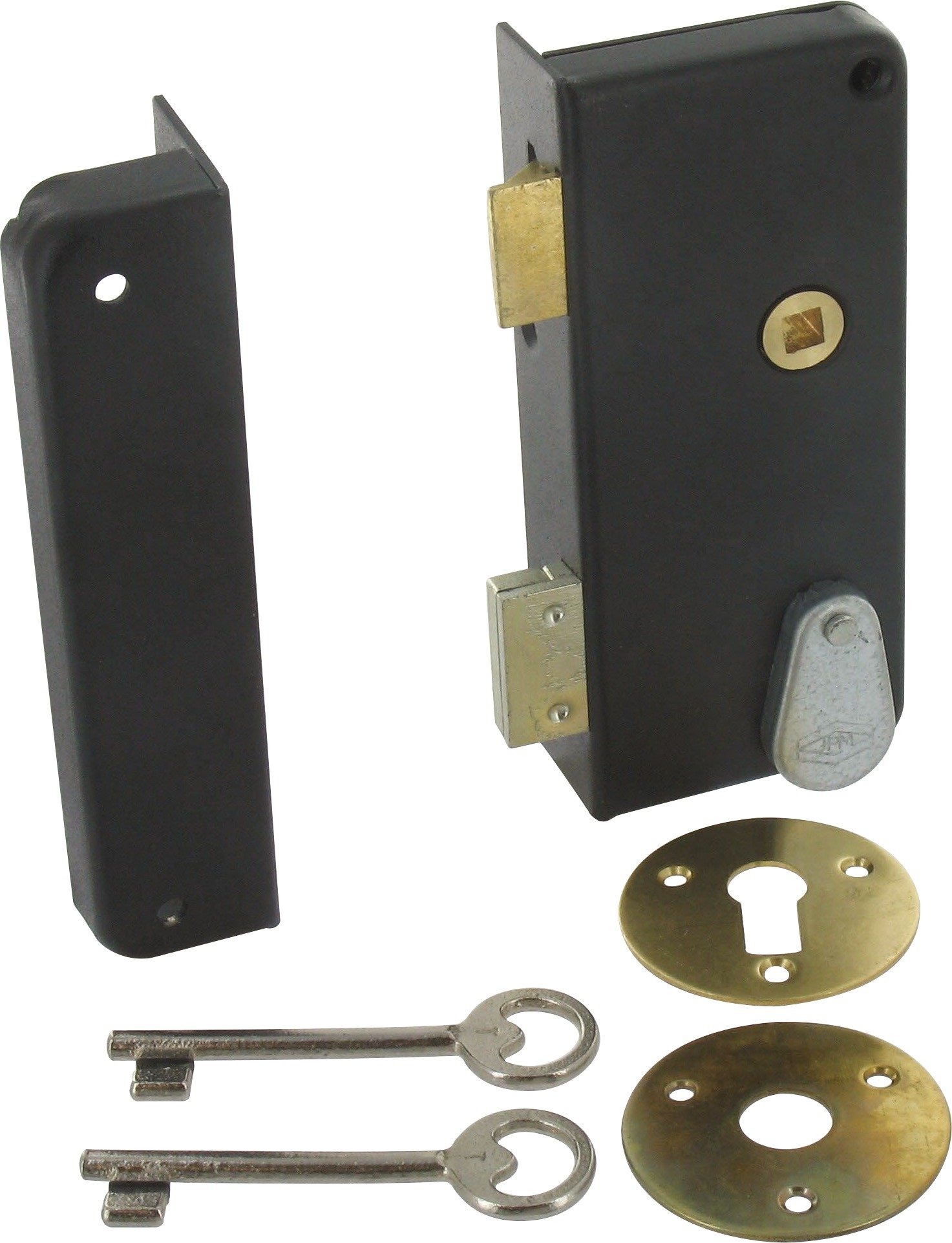 Serrure en applique noire gauche à fouillot - Clé L - Axe à 40 mm - Extra-plate - JPM