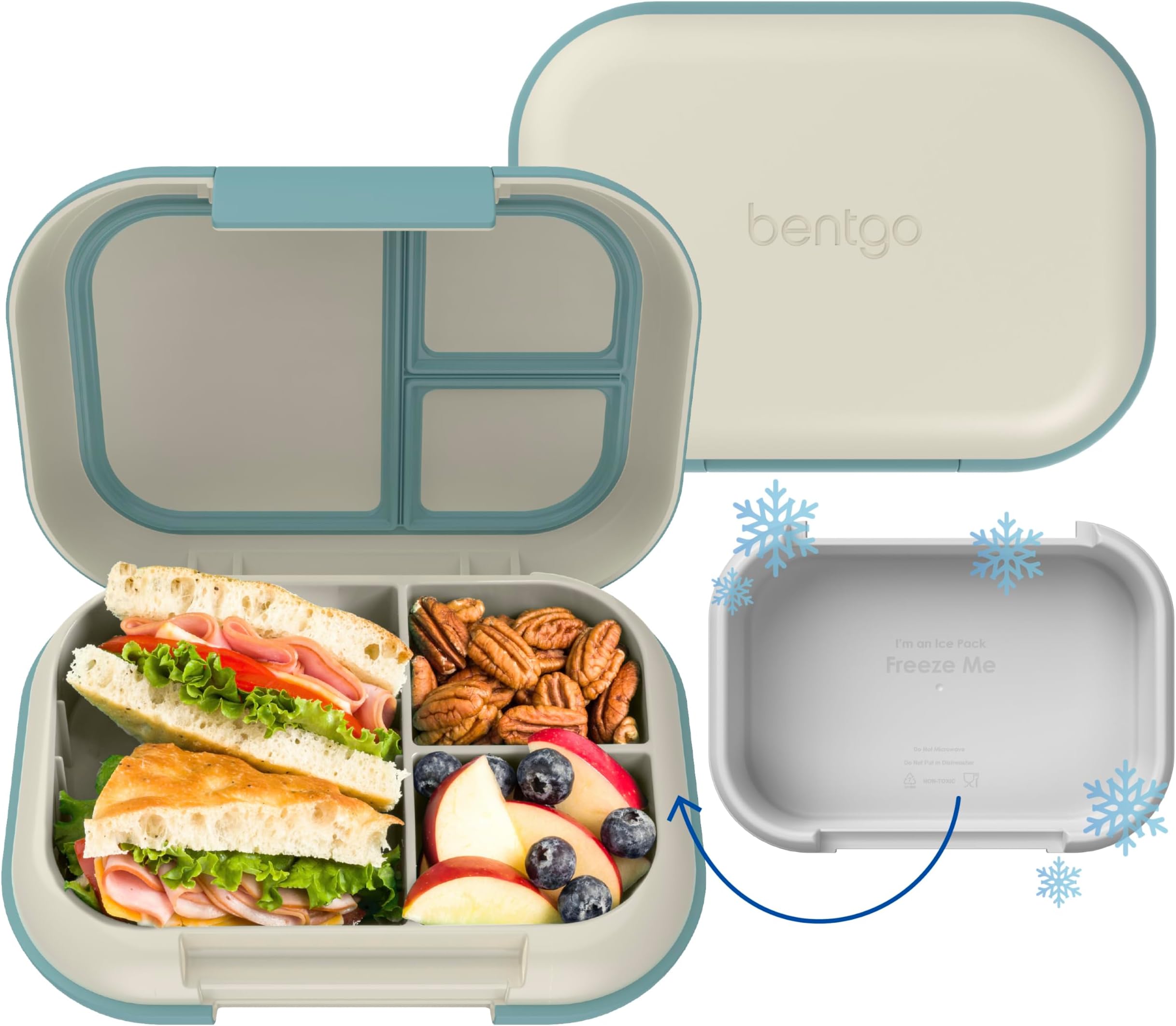 Bentgo Chill Max Leak-Proof XL Lunch Box - Included Ice Pack Keeps Food Cold; 5-Cup Capacity for Adults & Ages 8+, 3 or 4 Compartment Bento Box, BPA-Free, Dishwasher Safe (Bone & Glacier Blue)