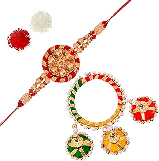V Kraft Happy RAKSHA BANDHAN THEME DESIGNER RAKHI COUPLE COMBO for BHAIYA BHABHI, DI JIJU, COUSINS, BRO SIS with roli chaw...