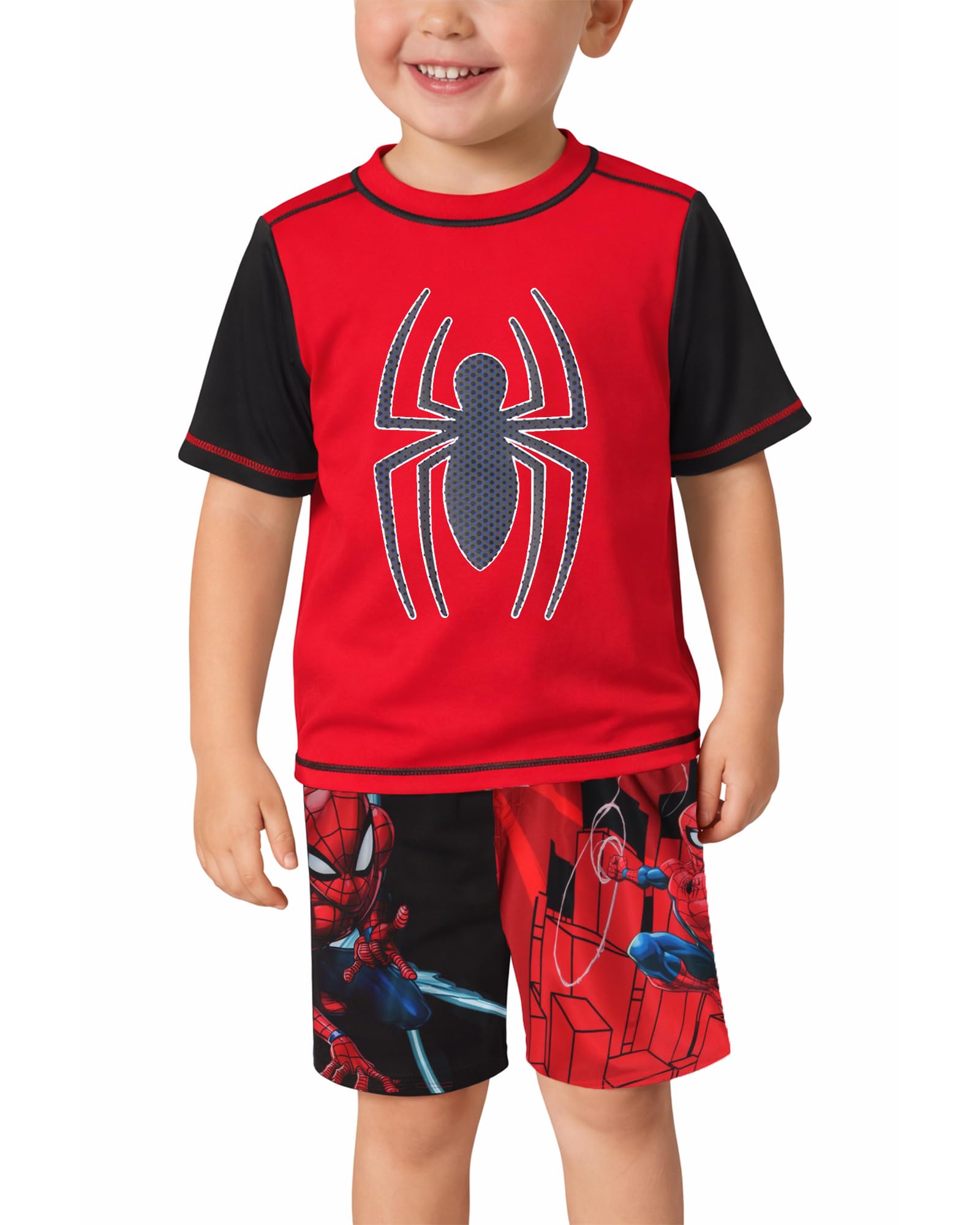 Boys Rash Guard Set - 2 Piece Spiderman Spidey & His Amazing Friends UPF50+ Swim Shirt & Swim Trunks for Boys (2T-12)