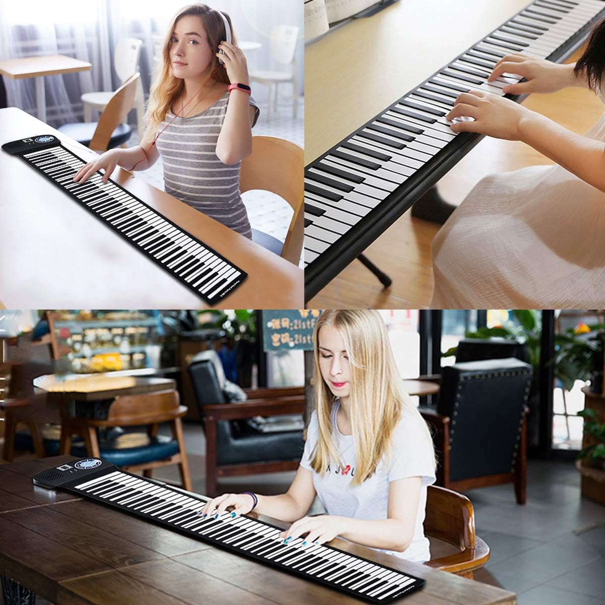 HONEY JOY Roll Up Piano, Portable 88 Key Piano Keyboard, Soft Grade Silicone, Rechargeable Educational Piano with LED Touch Screen, 128 Tones, 128 Rhythms, 15 Demos, Built-in Amplifying Speakers