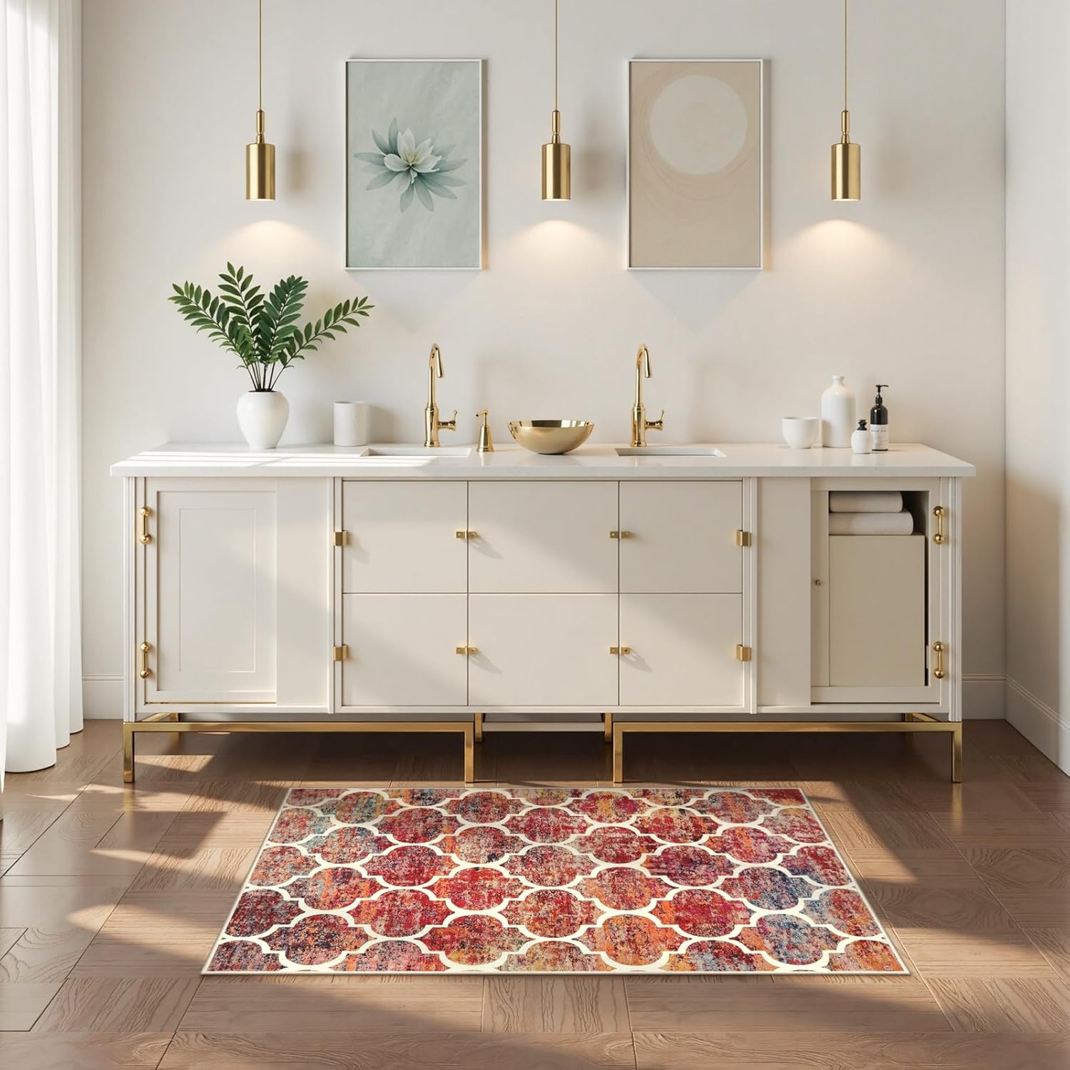 Lahome Moroccan 2x4 Rug Washable Runner Rugs, Non-Slip Kitchen Rugs Runner Throw Laundry Room Rug Small Rug for Bedroom Colorful Indoor Mat Entrance Bathroom Meline (2'x4', California Sunset)
