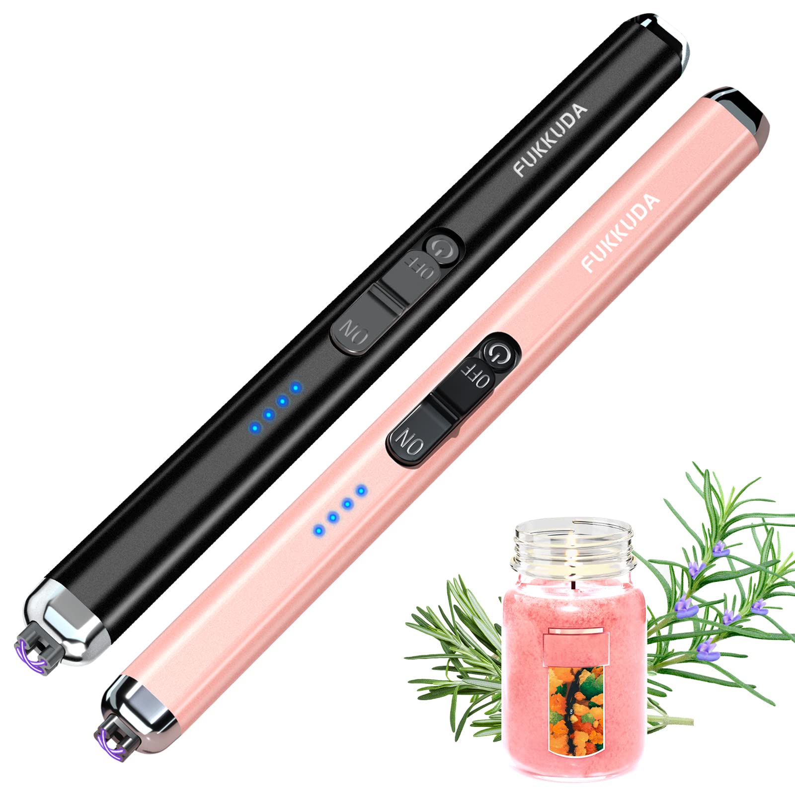 Dual Arc Electric Candle Lighter Rechargeable USB Lighter Plasma Arc Lighters for Candle (Obsidian Black & Rose Gold)