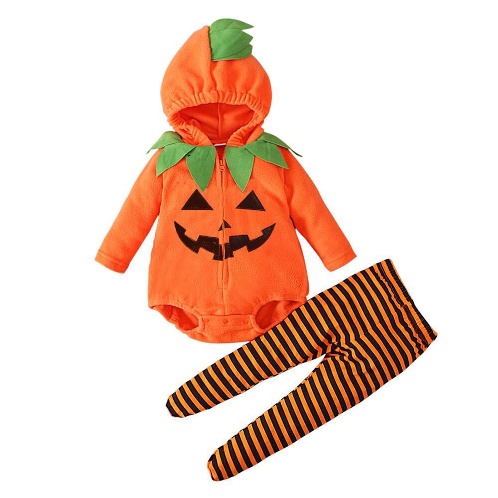 Sexy outfit Baby Pumpkin Romper z kapturem w paski Legginsy 2 szt. Kostium na Halloween