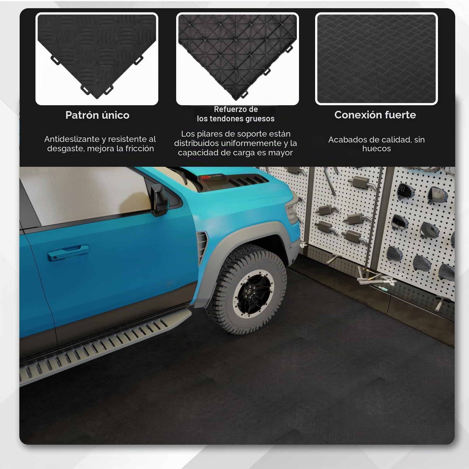 20 baldosas para suelo de garaje, para acoplar entre ellas, 40 x 40 cm, antideslizantes, resistentes, fáciles de colocar, diseño de placas de diamante (negro)