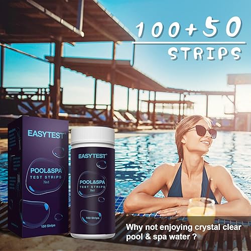 Miniatura 2 de Easytest Tiras de prueba para piscina, 7 pruebas, 150 tiras, bañera de hidromasaje, spa, prueba precisa de pH, cloro total, cloro libre, bromo