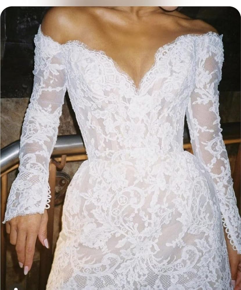 fitted lace wedding dress PamperClaws Womens Short Wedding Dresses for Bride 2025 with Long Sleeve  Wedding Dress Lace Appliques Beach Bridal Gowns White Size 0 at Amazon  Women's Clothing store