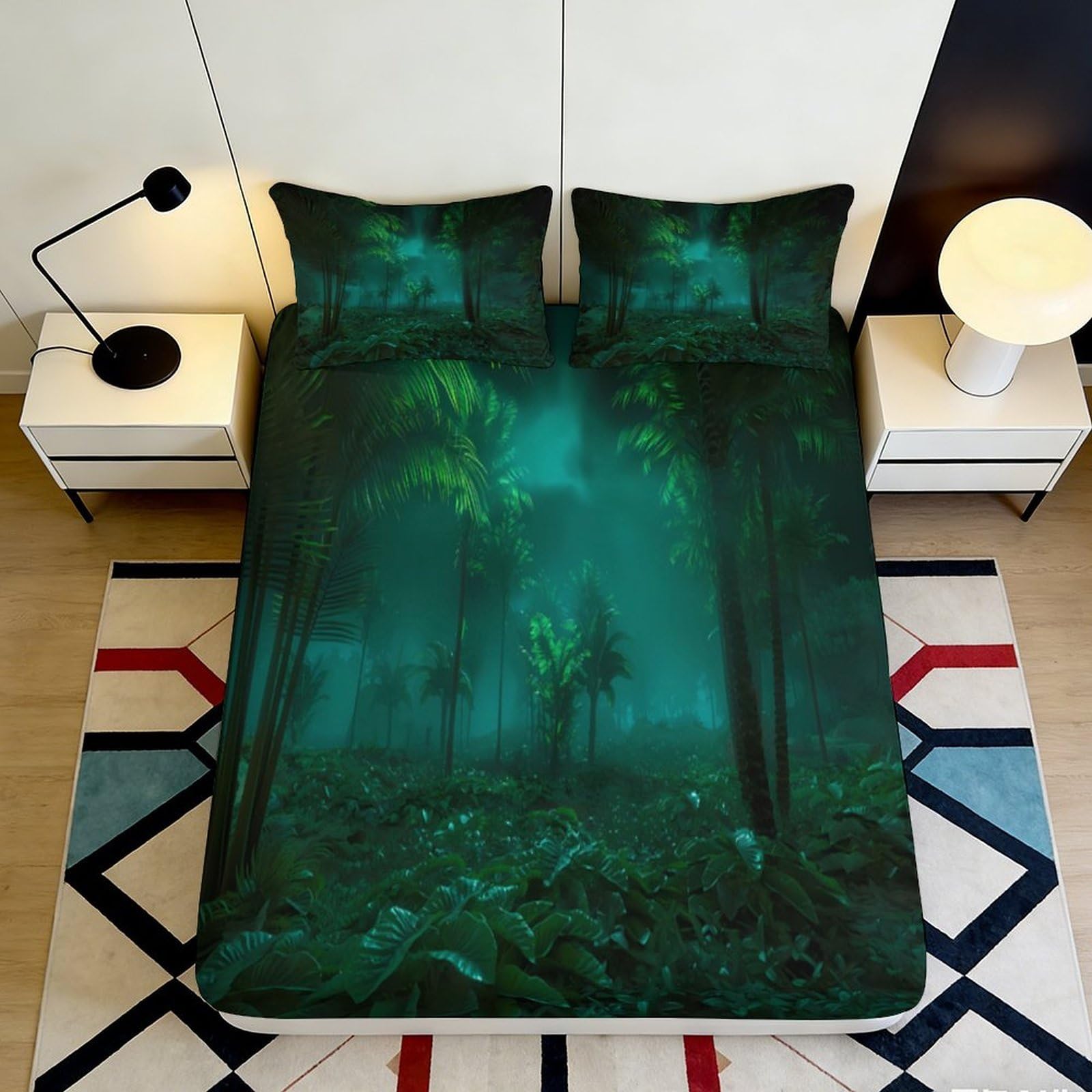 3D Printed Tropical Forest Fitted Sheet Microfiber Soft Breathable Jungle Mattress Cover for Bedroom Dormitory Guest Room Mattress Protection Decor 180x200x25cm