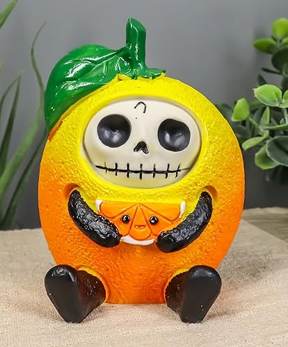 Ebros Gift Furrybones Fruity Juicy Mikan, el esqueleto naranja japonés con hoja verde, huesos peludos, calaveras, esqueletos, escultura de Halloween
