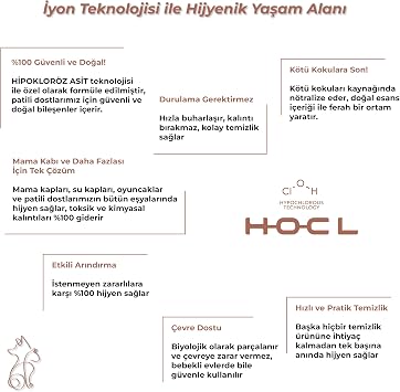 EcoCleaner, Koku Giderici ve Mama Su Kabı Temizleme Spreyi, Çok Amaçlı Temizleyici, Hipokloröz Asit, 500 ml