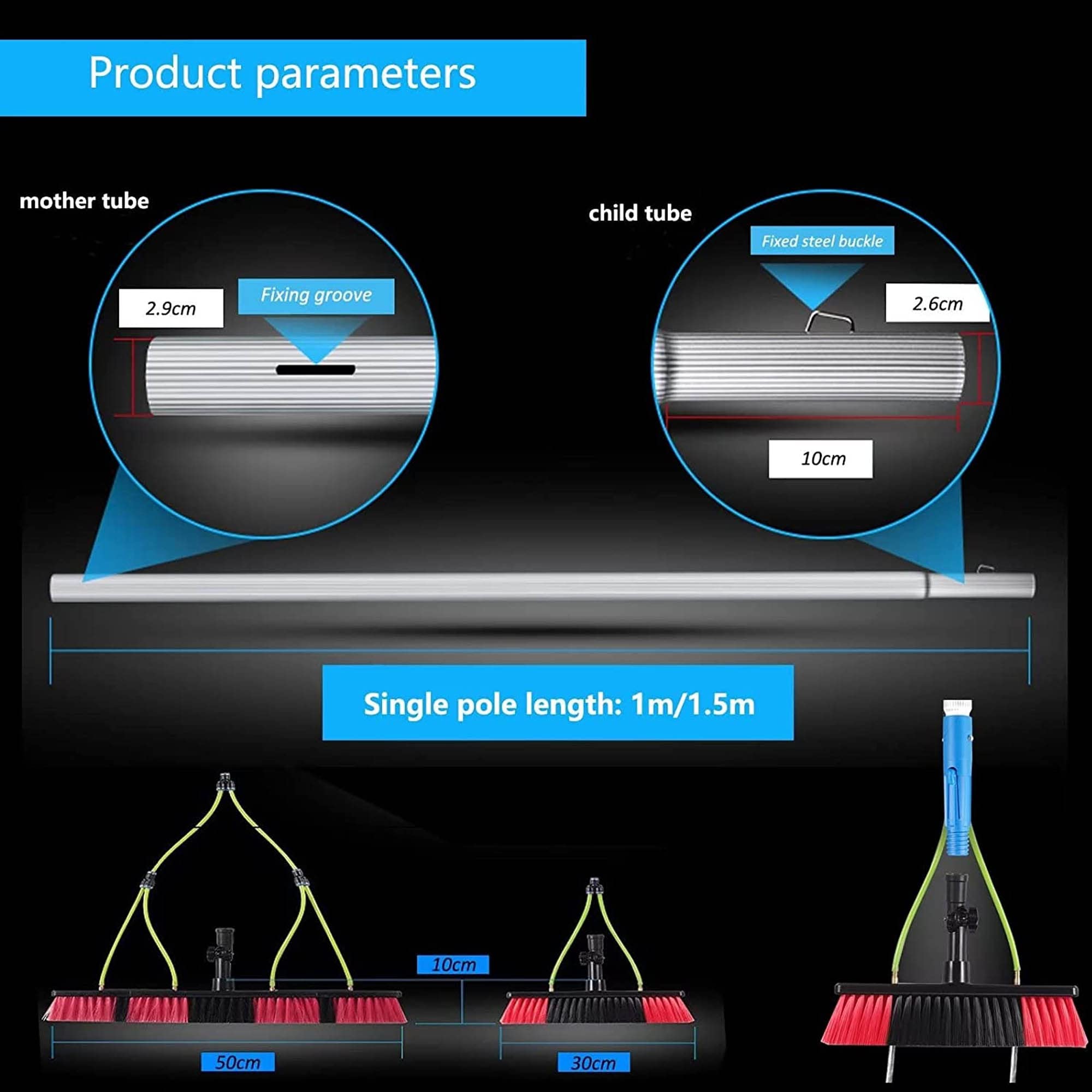 Kit de limpieza de paneles solares, barra de limpieza de ventanas con manguera de agua, cepillo extensible para una limpieza eficaz, ideal para paneles fotovoltaicos y mantenimiento
