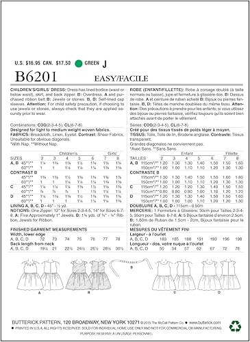 Miniatura 2 de Butterick Patterns 6201, Vestido para niñosniñas, Tallas, CDD (2-3-4-5), Blanco