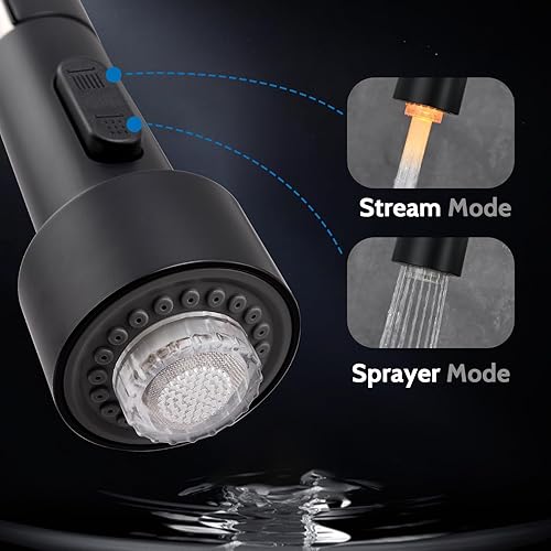 Miniatura 118 de WEWE Llave de cocina dorada cepillado con pulverizador desplegable, llave con resorte de latón/acero inoxidable, un mango, con placa de cubierta, 1