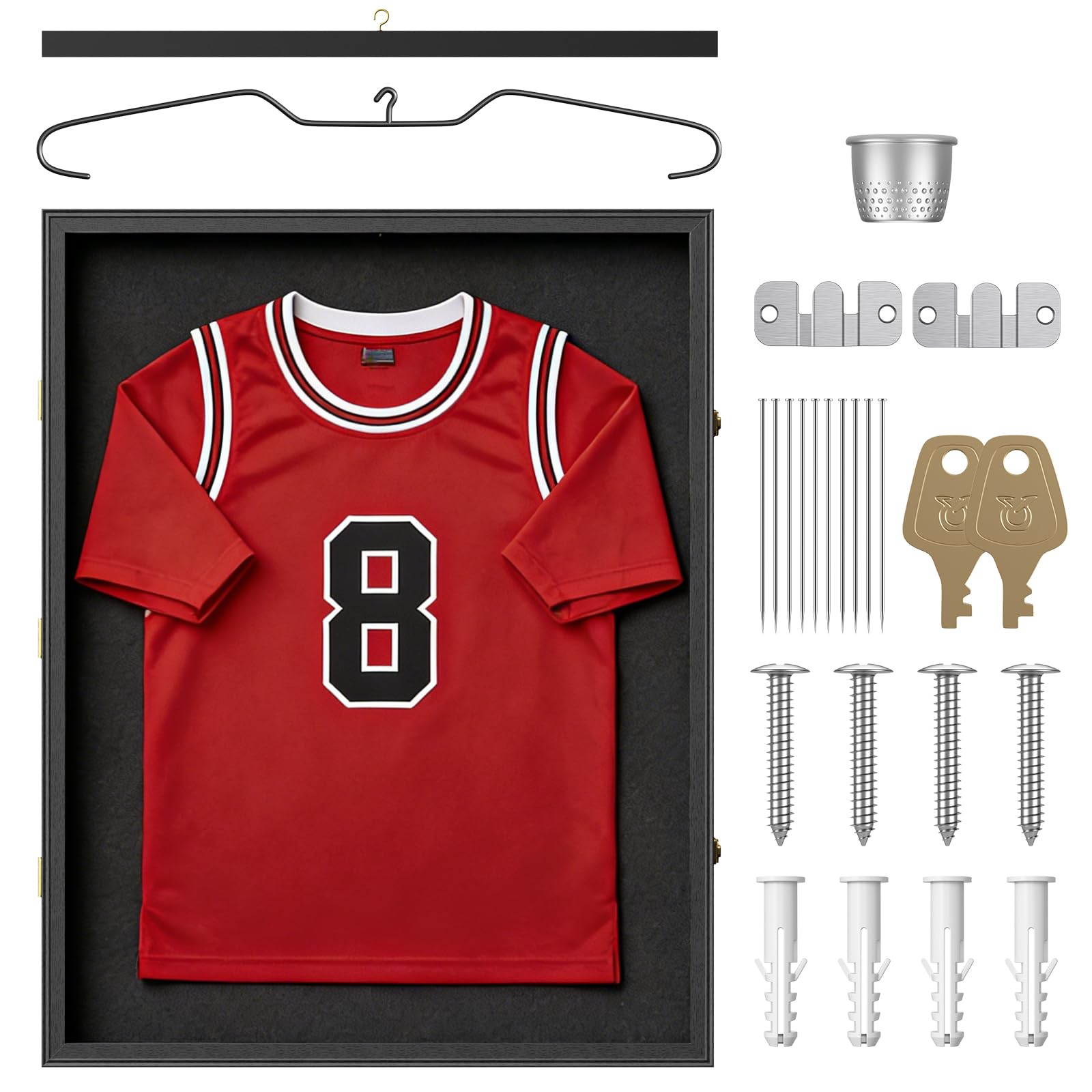 Football Shirt Frame 70x90cm, DIY Sports Shirt Frame Display Kit with an Anti-theft Lock & Acrylic Panel, Wall Mounted Black Frame for Football Shirt, Rugby, Cricket Jerseys