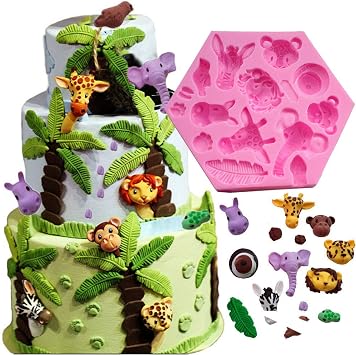 Fewo Forest Animals Fondant Cake Decorating Molds Zoo Animals Silicone Mold for Chocolate Candy Gum Paste Clay Sugar Craft Cupcake Topper Supplies Elephant Lion Giraffe Monkey Zebra Hippo