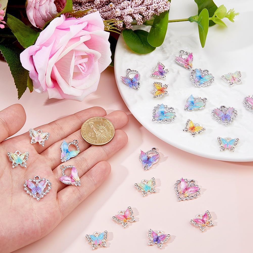 DICOSMETIC 24Pcs 12 Styles Crystal Butterfly Charms Alloy Resin Butterfly Charms Colorful Crystal Rhinestone Charm Dreamy Jewelry Charm for Bracelet Necklace Earring Jewelry Making - Image 3
