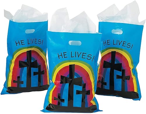 Fun Express He Lives Inspirational Goody Bags (50 pack) Religious Easter Party Supplies