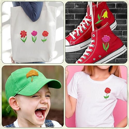 Miniatura 2 de Patrones de transferencia de bordado de flores, 56 unidades estabilizadoras solubles en agua para bordado de papel de bordado adhesivo estabilizador