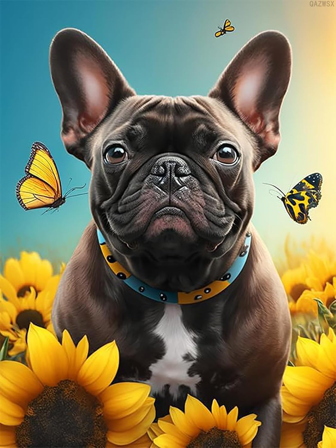 QAZWSX French Bulldog Diamond Painting, Sunflowers Animal DIY Diamond Art Kit for Beginners Colorful Diamond Painting Art for Home Wall Decor Christmas Gifts 12x16 inch