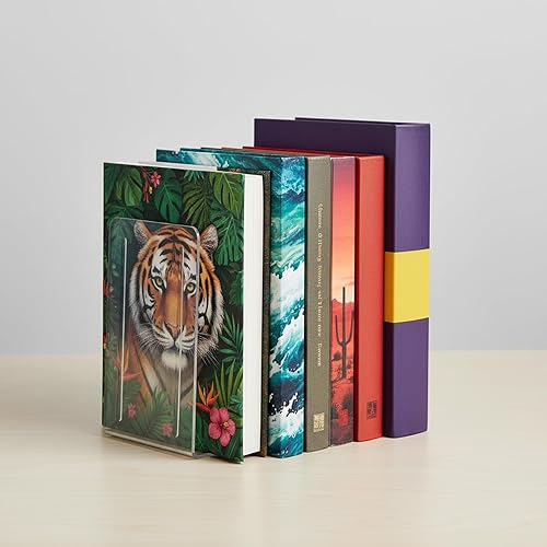 Miniatura 4 de Acrimet Sujetalibros 1 par, sujetalibros de plástico transparente para estantes o escritorio, soporte para libros para el hogar, oficina, Cristal