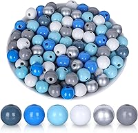 Vista 12 de Whaline 16mm 240Pcs Cuentas de madera rústicas de otoño con agujeros para decoración de granja, cuentas redondas naturales naranja azul verde