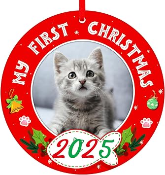 PETCEE Cat Ornaments for Christmas Tree - My First Christmas Ornament 2025 Picture Frame Kitty Personalized Photo Hanging Ornaments Gifts for Cat Pet Lovers Decorations