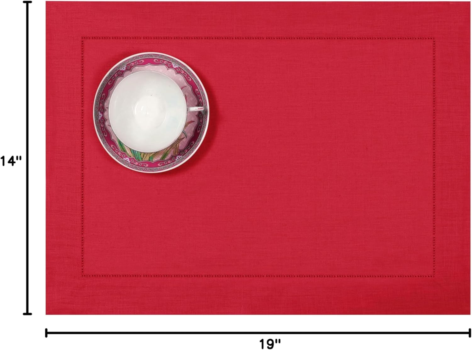D'Moksha Homes Linen Placemats Set of 4 - Classic Hemstitch Bright Red Placemats 14 x 19 Inch - 100% Pure Linen Table Mats for Fall, Autumn and Halloween - Handcrafted and Machine Washable - Image 8