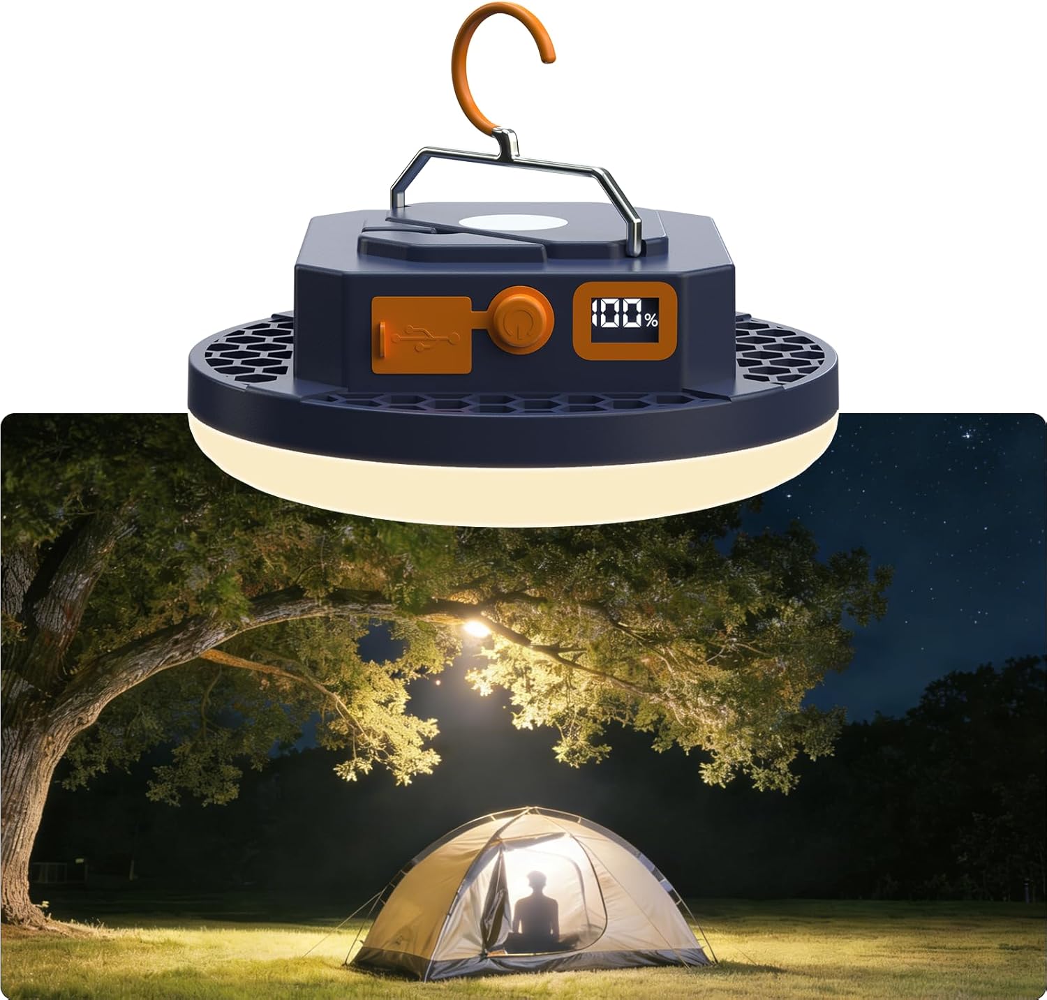 10000mAh Rechargeable Camping Light Brightness Stepless Dimming, IP45 Waterproof Tent Light Power Failure (Warm)