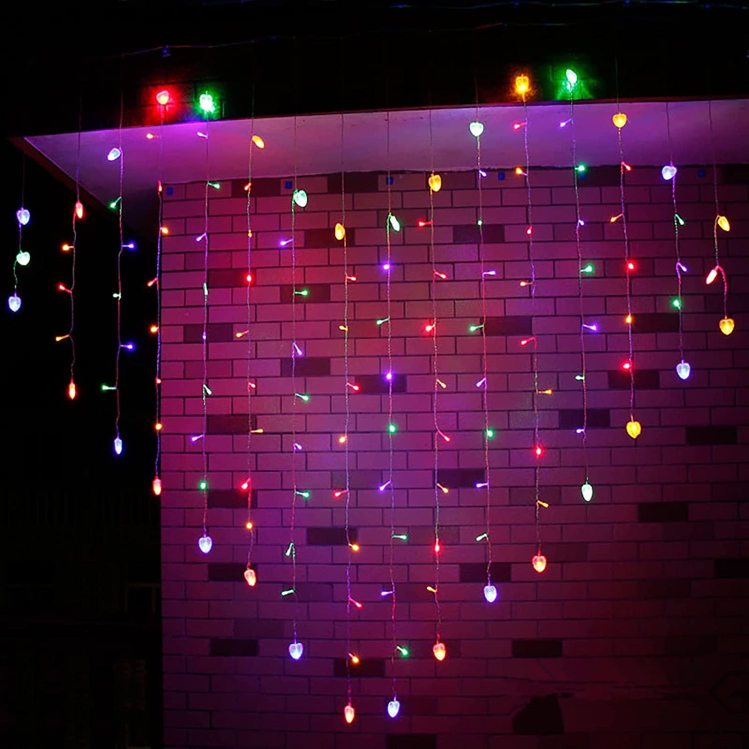 Cascata Luci Da Esterno,124 LED 2M x 1.5M Alimentato a batteria per la decorazione di nozze della camera da letto del partito (3cm, Multicolor)