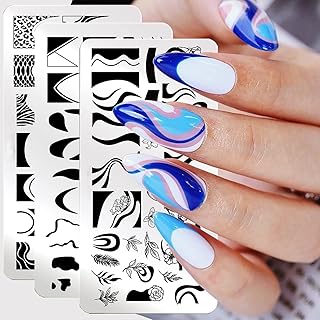 Nail Stamping Plates French Wavy Swirl Tip Nail Stamp Templates Leopard Print Graffiti Stainless Polish Gel Template Nail ...