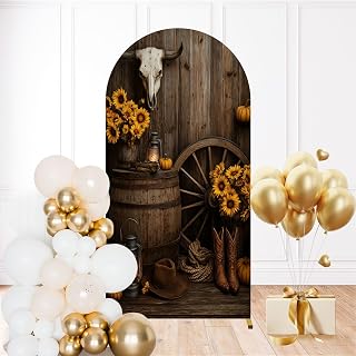 6.6FT Wedding Arch Backdrop Cover Rustic Country Western Sunflowers Cowboy Decor Spandex Fitted Round Top Backdrop Stand Cover for Birthday Party Ceremony Banquet Decoration