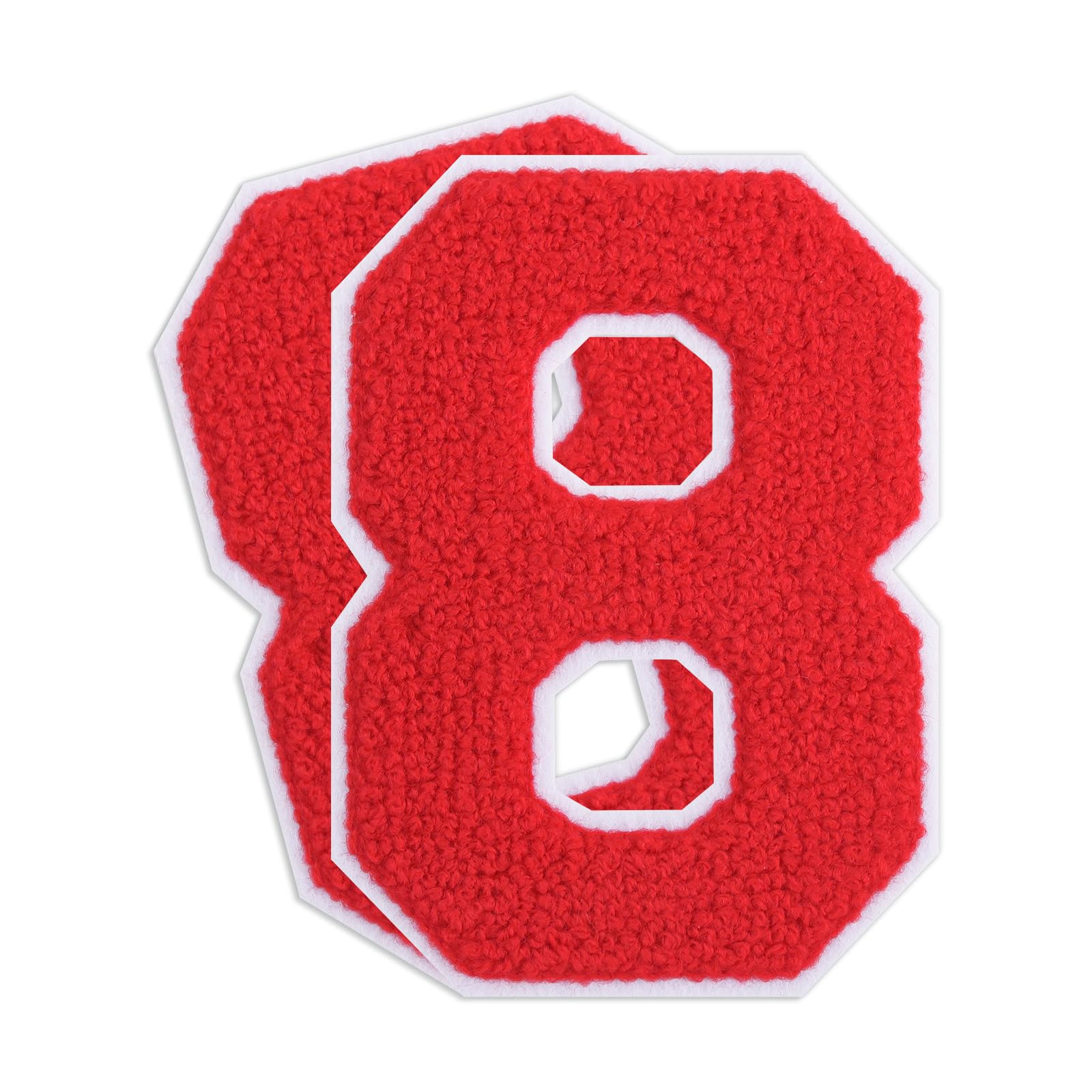 QianSiLi 2PCS 4.5 Inch Chenille Iron On Patches for Clothing Embroidered Patch Iron On Numbers for Football Shirts Clothes Jacket Hoodie Varsity (Red,8)
