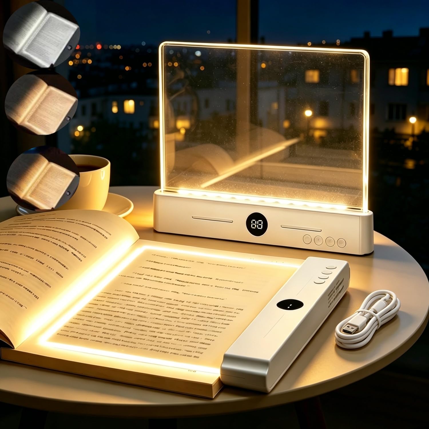 TDTOD Lampada Libro Piatta, Luce per Libri a LED Intelligente | Portatile Lampada da Lettura Con Timer e Luci a 3 Colori, Lampada Lettura a Pannello per la Lettura Notturna (Blanc)