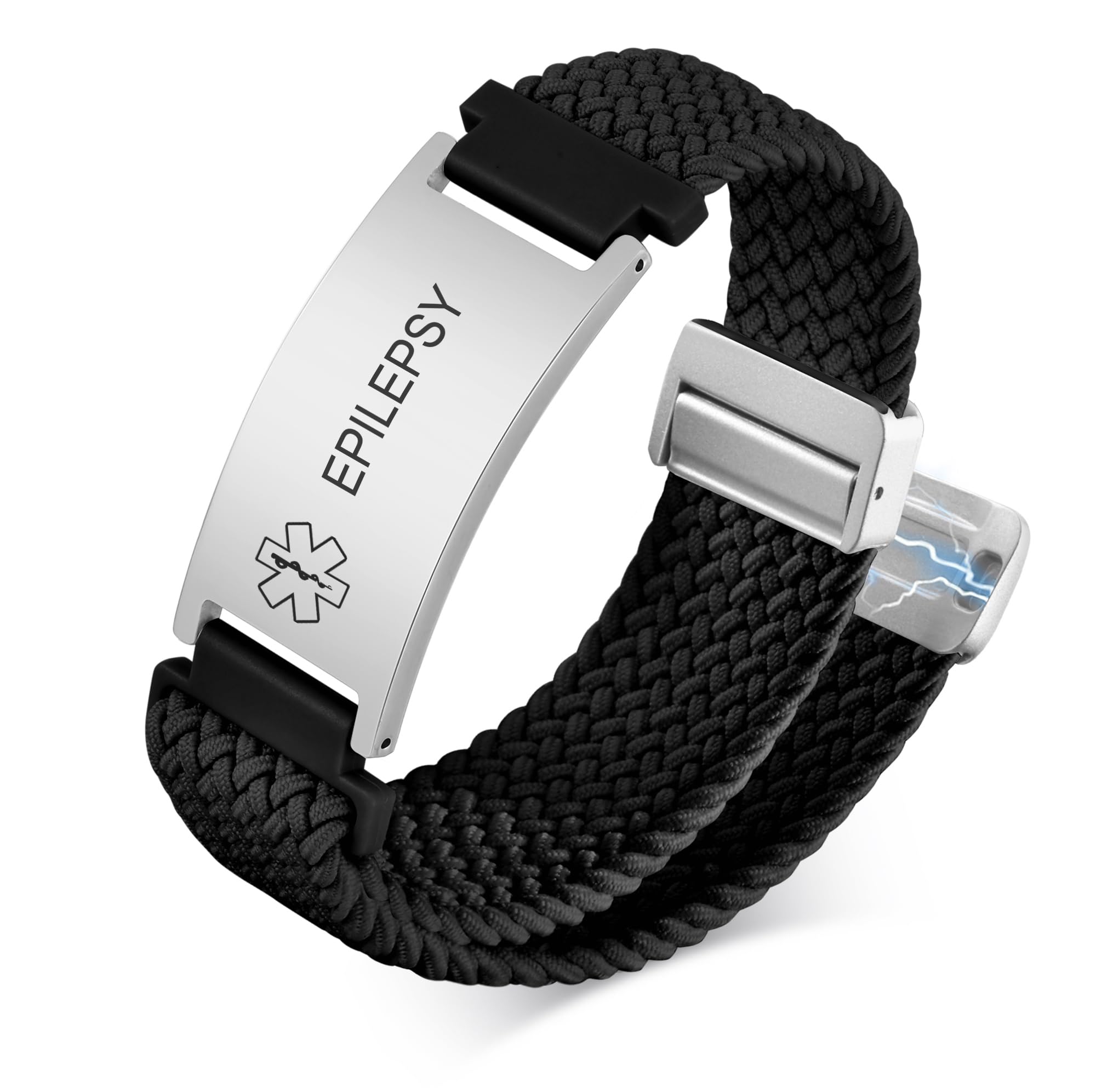 VNOX Medical Alert Id Bracelet for Men Women, Custom Engraving Elastic Braided Stretchy Loop Emergency Survival Medic Bracelets Wristband Loop Band with Removeable Tag