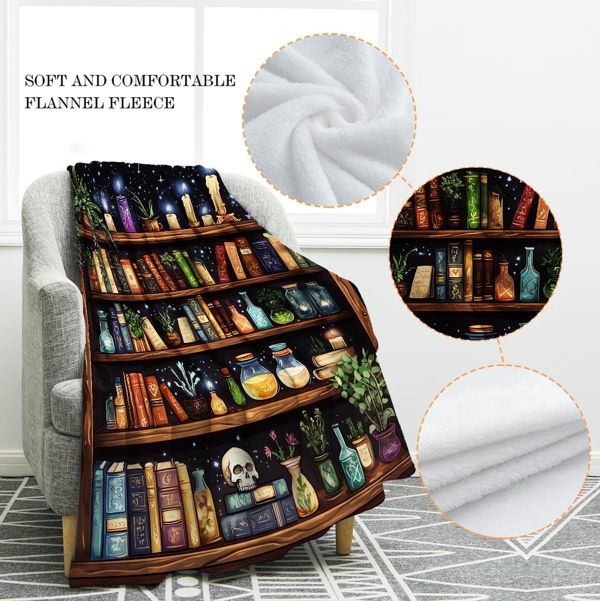 Jekeno Bookshelf Books Blanket Gifts for Women Men Kids Boys Girls Dad Mom Teens Friends Birthday Christmas Halloween Easter Presents Home Bedroom Living Room Candle Starry Sky Throw Blanket 60"x80"