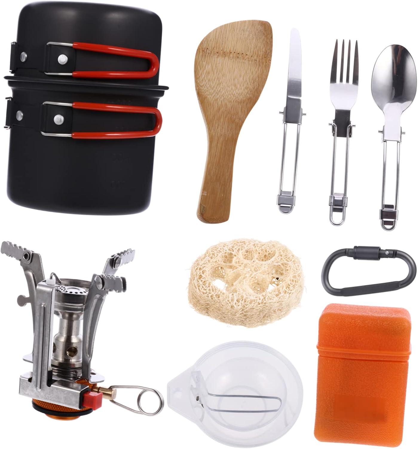 1set Portable Lightweight Outdoor Utensils for Hiking Camping and Picnics and Easy to Clean Cookware People Orange White Box