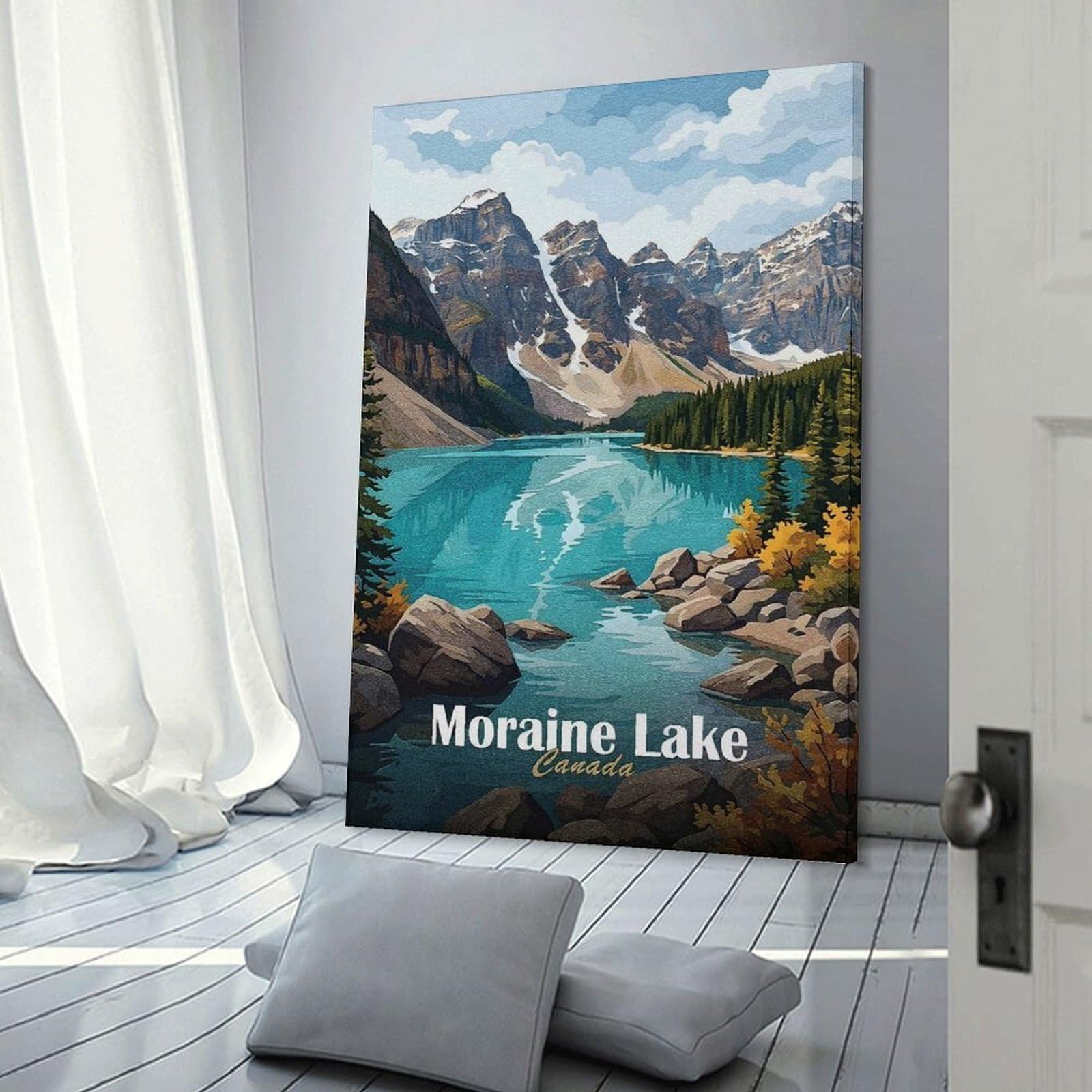 Junmoney Room Decor Wall Art Moraine Lake Canada Landscape Art, 24x36inch(60x90cm), for Office Decor, Home Working Or Creative Rooms, An Interior Accent for Desk Areas